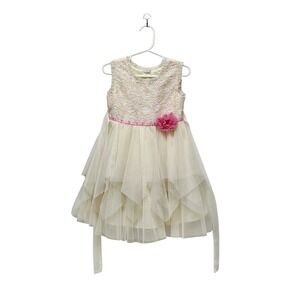 Girls Sequin Tulle Party Dress Flower Accent‎ Special Occasion Sleeveless 3T